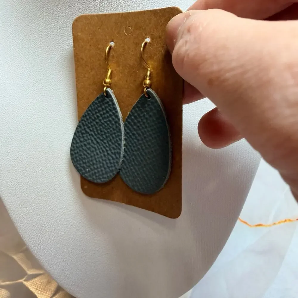 Teardrop Faux Leather Earrings Gray